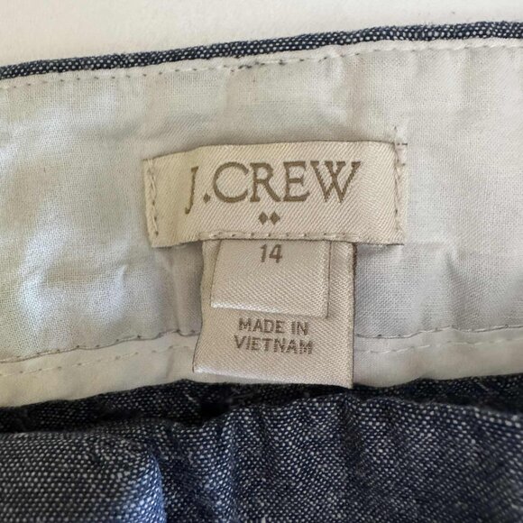 J.Crew City Fit Chambray Crop Pants Size 14 Linen Cotton Blend Blue Trousers - Picture 2 of 6